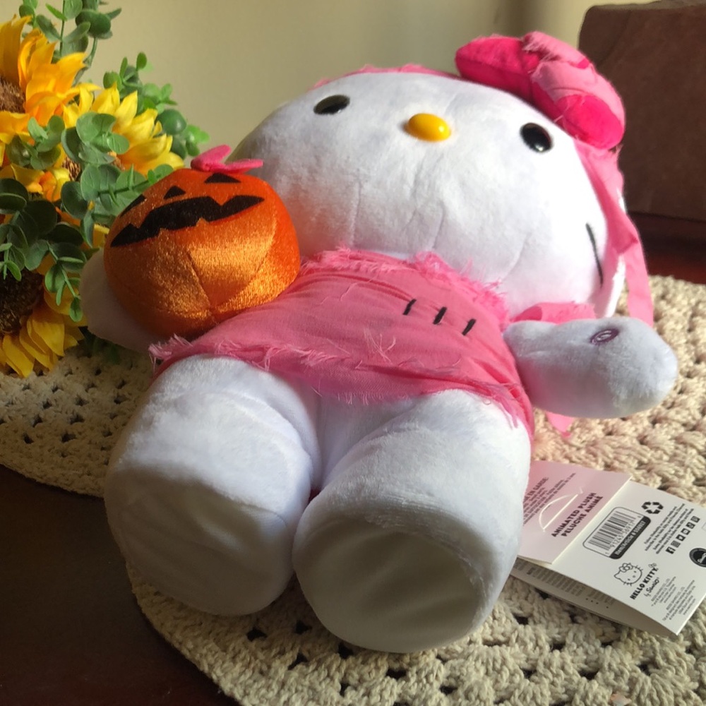Pink and White Hello Kitty Halloween Plush with Pumpkin Side Stepper - Picture 4 of 8